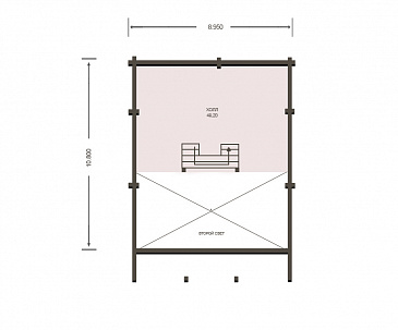 Проект дома из клееного бруса с большим холлом на мансардном этаже / План мансардного этажа Проект дома из клееного бруса с большим холлом на мансардном этаже / План мансардного этажа