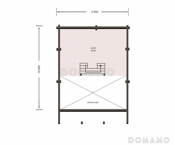 Проект дома из клееного бруса с большим холлом на мансардном этаже / План мансардного этажа Проект дома из клееного бруса с большим холлом на мансардном этаже / План мансардного этажа
