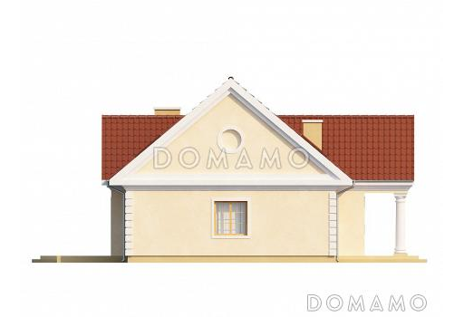Проект просторного мансардного дома из газобетона с дополнительной спальней на первом этаже, с колоннами и фронтоном / Фасад 1
