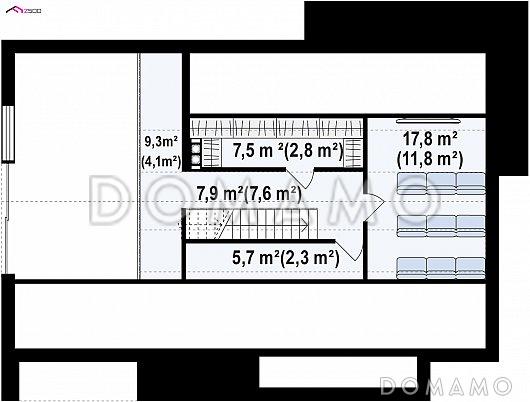 Проект одноэтажного дома из газобетона с кабинетом, двумя спальнями и кинозалом на мансарде / План мансардного этажа