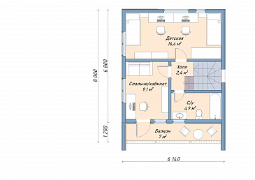 Каркасный дом "Вингард" / План 2 этажа