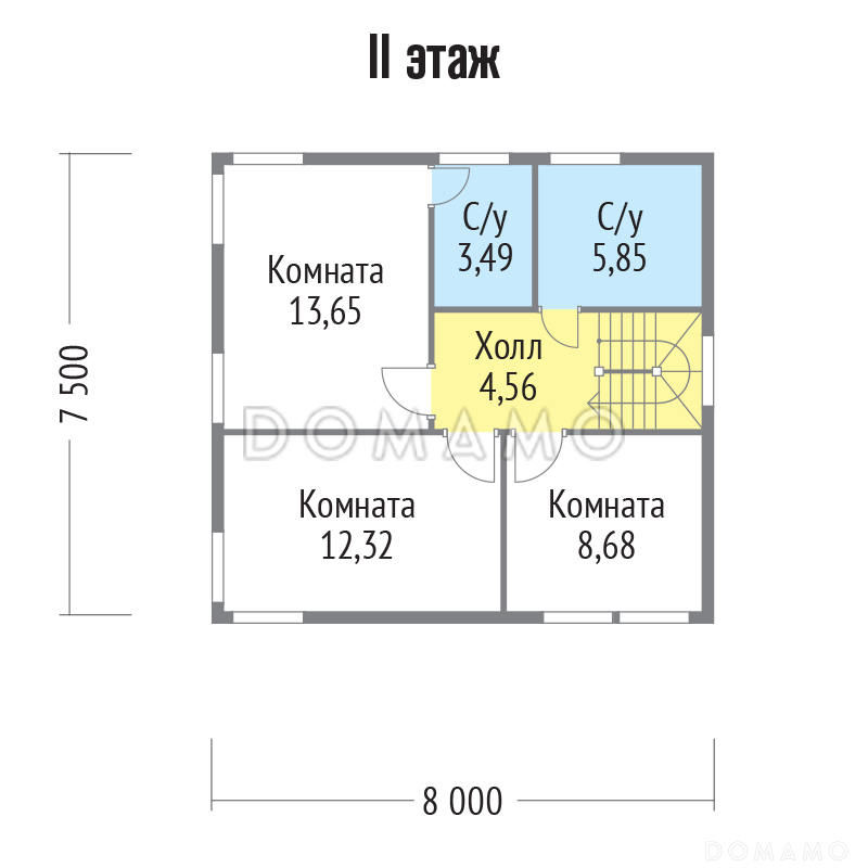Проект двухэтажного дома из клееного бруса с окнами в пол / План 2 этажа
