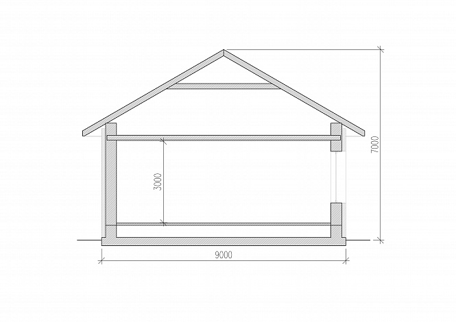 Одноэтажный дом из крупноформатного кирпича с двумя спальнями и большой кухней-гостиной / Разрез