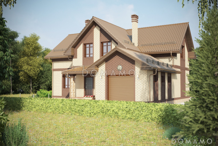 Проект красивого двухэтажного дома c большим гаражом и террасой