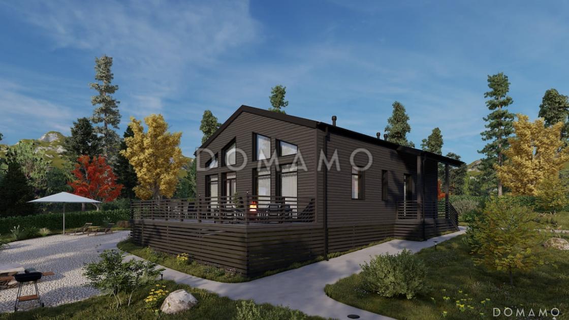 Проект каркасного дома с патио, мансардой и открытой террасой / 1