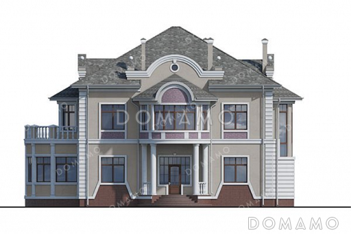 Проект двухэтажного дома с мансардой, четырьмя спальнями и балконом / Фасад 1