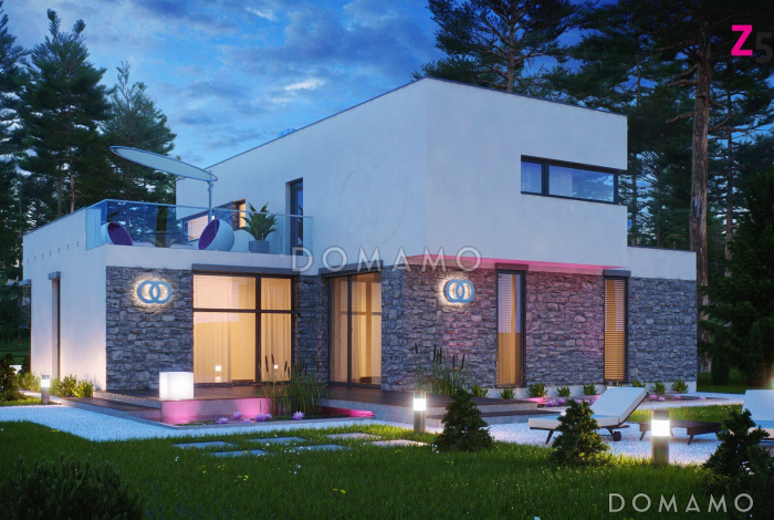 Проект современного двухэтажного дома из кирпича в стиле модерн, с террасой на втором уровне, с гаражом Проект современного двухэтажного дома из кирпича в стиле модерн, с террасой на втором уровне, с гаражом