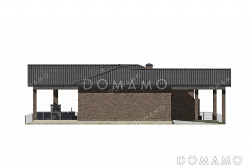 Проект дома с подвалом, гаражом, навесом, тремя спальнями и террасой / Фасад 2