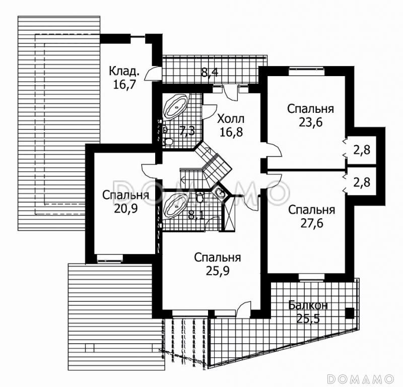 Проект дома из кирпича с комбинированной отделкой фасада / План мансардного этажа