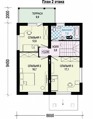 Проект современного экономичного загородного дома из газобетона с элементами финского стиля / План 2 этажа Проект современного экономичного загородного дома из газобетона с элементами финского стиля / План 2 этажа