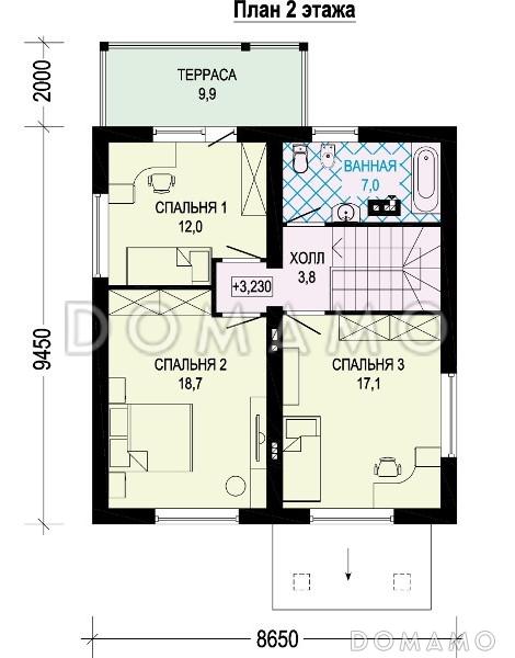 Проект современного экономичного загородного дома из газобетона с элементами финского стиля / План 2 этажа