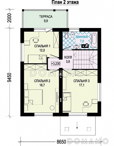 Проект современного экономичного загородного дома из газобетона с элементами финского стиля / План 2 этажа Проект современного экономичного загородного дома из газобетона с элементами финского стиля / План 2 этажа