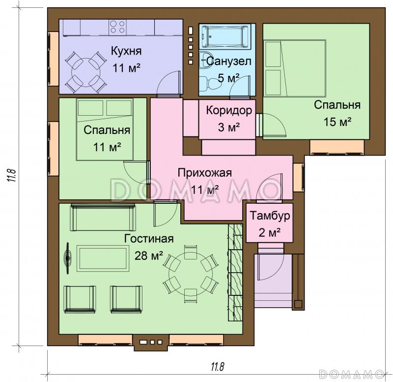 Проект одноэтажного компактного дома / План 1 этажа