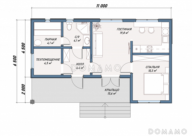 Каркасный дом "Эдисон" / План 1 этажа Каркасный дом "Эдисон" / План 1 этажа