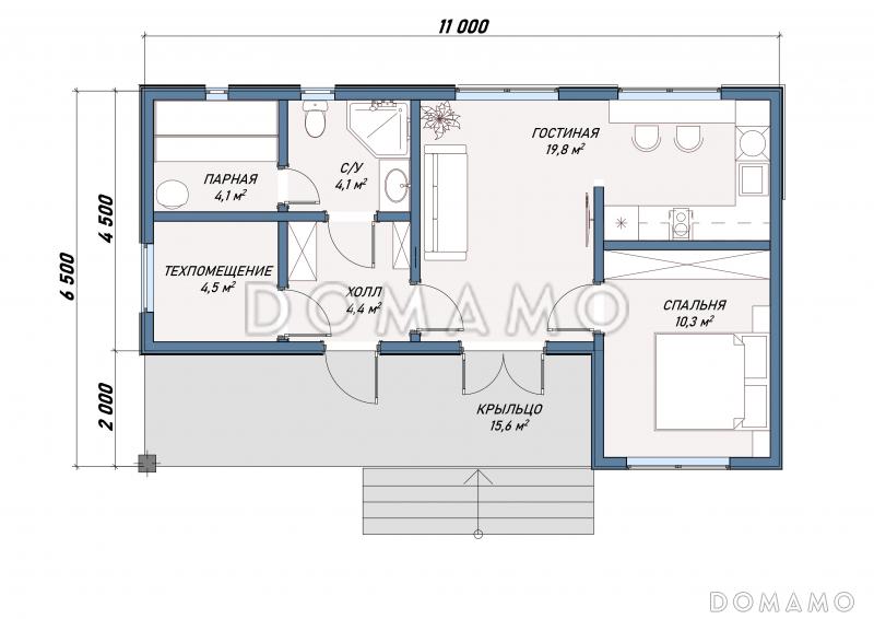 Каркасный дом "Эдисон" / План 1 этажа