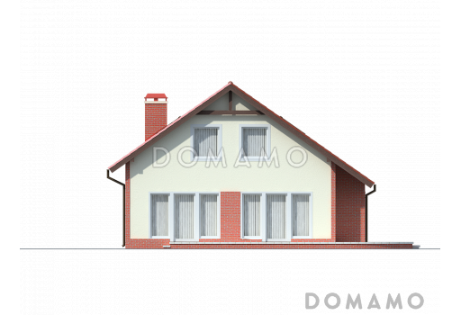 Проект одноэтажного мансардного дома из газобетона с эркером и большой площадью остекления в гостиной / Фасад 2