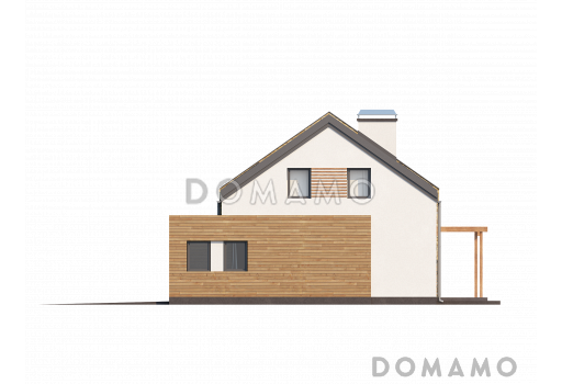 Проект современного мансардного дома из газобетона с пятью комнатами и гаражом / Фасад 4