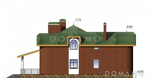 Проект одноэтажного кирпичного коттеджа с мансардным этажом / Фасад 3