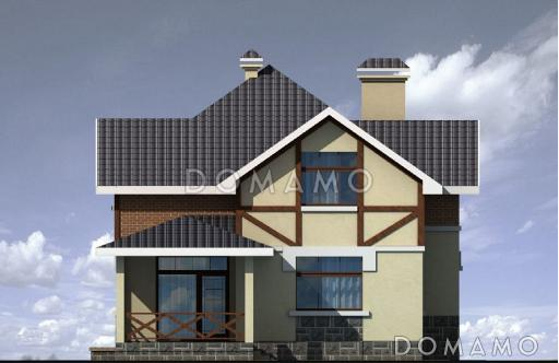 Проект дома из кирпича с мансардным вторым этажом / Фасад 1