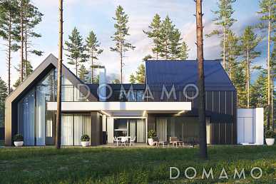 Проект дома с просторной дневной зоной, 4 спальнями, бассейном, сауной и джакузи на террасе