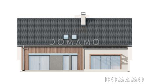 Проект комфортного одноэтажного мансардного дома из кирпича для двух семей / Фасад 3