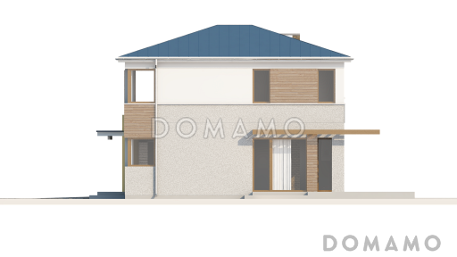 Проект современного двухэтажного дома из кирпича с тремя спальнями и пристроенным гаражом / Фасад 1