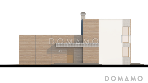 Проект современного двухэтажного дома из кирпича с тремя спальнями, пристроенным гаражом и террасой над ним / Фасад 1