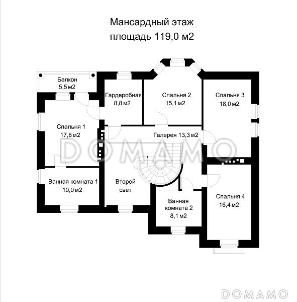 Дом в классическом стиле с цокольным этажом / Мансардный этаж