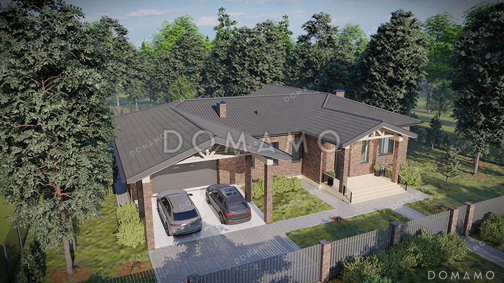 Проект дома с подвалом, гаражом, навесом, тремя спальнями и террасой / 4