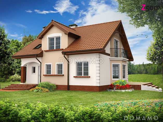 Проект одноэтажного мансардного дома из газобетона с кабинетом, эркером и балконом над ним Проект одноэтажного мансардного дома из газобетона с кабинетом, эркером и балконом над ним