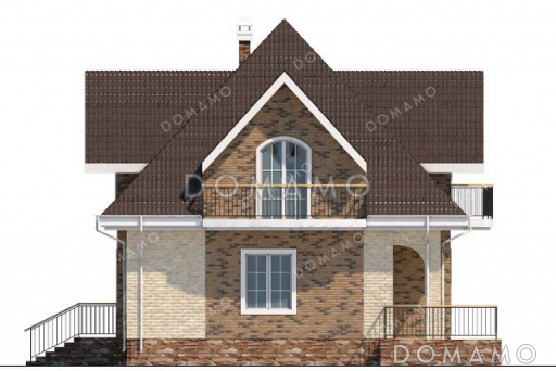 Проект одноэтажного дома с мансардой, большой террасой и подвалом / Фасад 2