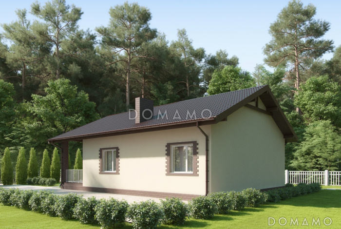 Проект дома из газобетона с террасой, кухней-столовой, кладовой Проект дома из газобетона с террасой, кухней-столовой, кладовой