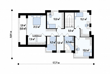 Проект современного загородного дома с гаражом на 2 автомобиля, террасой, большой кухней, кабинетом / План 2 этажа Проект современного загородного дома с гаражом на 2 автомобиля, террасой, большой кухней, кабинетом / План 2 этажа