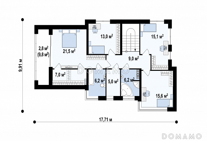 Проект современного загородного дома с гаражом на 2 автомобиля, террасой, большой кухней, кабинетом / План 2 этажа Проект современного загородного дома с гаражом на 2 автомобиля, террасой, большой кухней, кабинетом / План 2 этажа