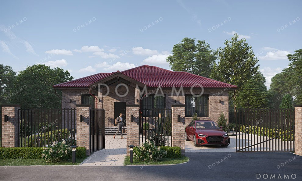 Проект одноэтажного дома с просторным холлом и террасой / 1