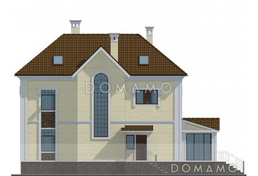 Проект двухэтажного коттеджа с четырехскатной кровлей / Фасад 2