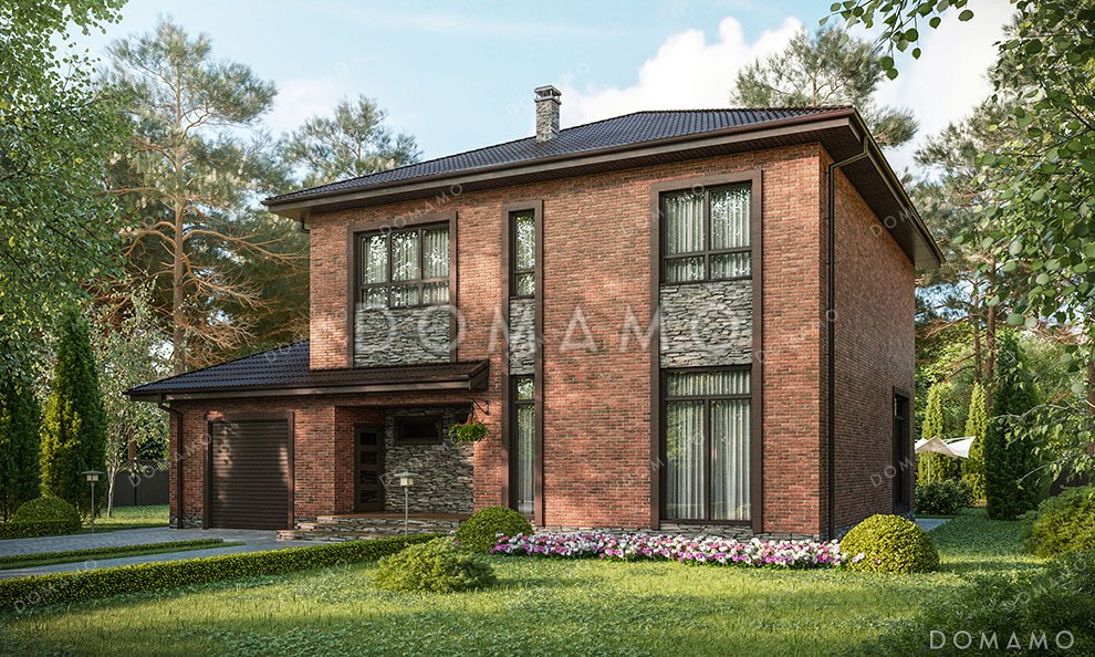 Проект двухэтажного дома с террасой и гаражом / 1