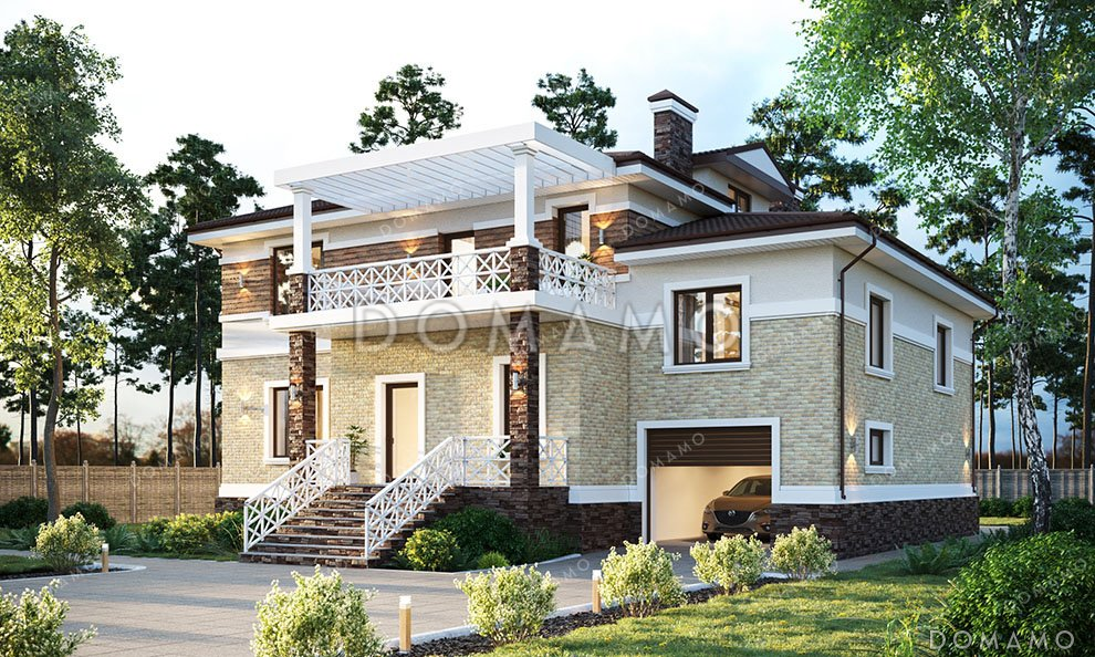 Проект дома с террасой, балконом и гаражом / 1