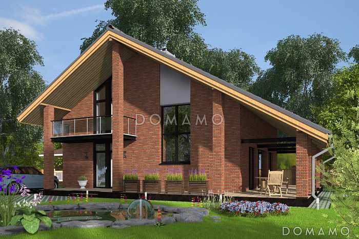 Проект дома с крытой террасой, спальней на первом этаже, балконом, вторым светом Проект дома с крытой террасой, спальней на первом этаже, балконом, вторым светом