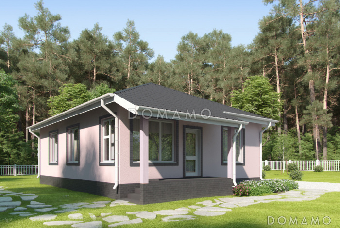 Проект одноэтажного дома с террасами и верандой, кухней-столовой, двумя спальнями Проект одноэтажного дома с террасами и верандой, кухней-столовой, двумя спальнями