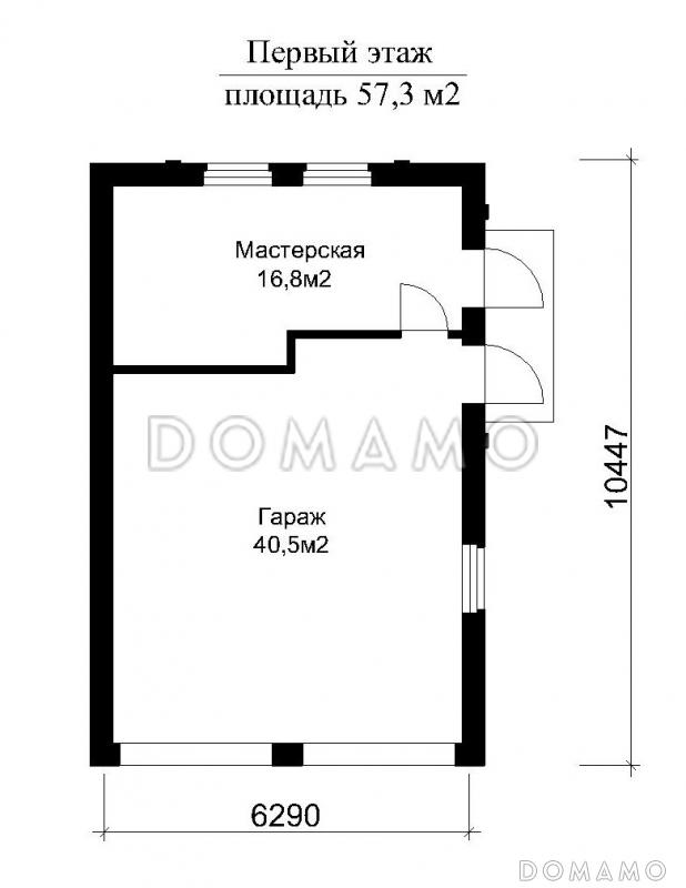 Проект гаража на 2 автомашины и мастерская / План 1 этажа
