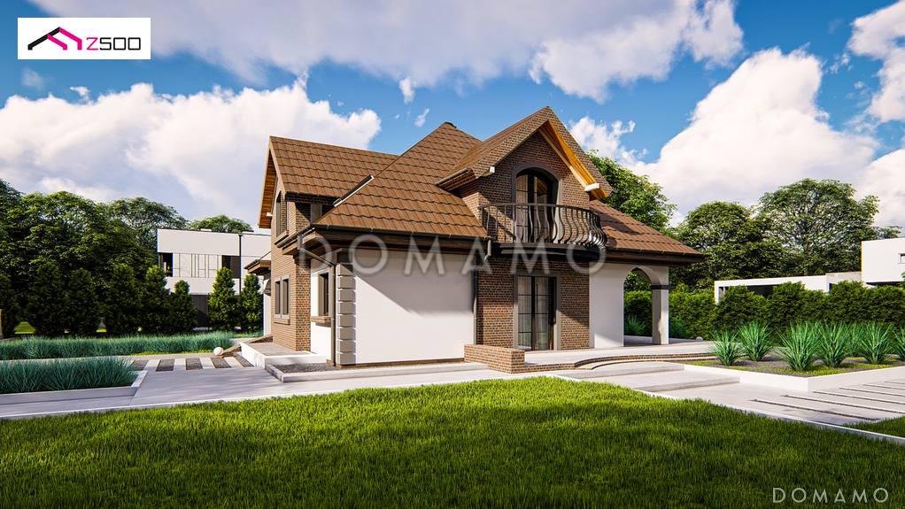 Проект мансардного дома из кирпича с тремя спальнями, кабинетом и красивыми балкончиками / 4