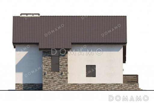 Проект дома с 3 спальнями, кабинетом, длинной угловой террасой и окнами в пол / Фасад 4