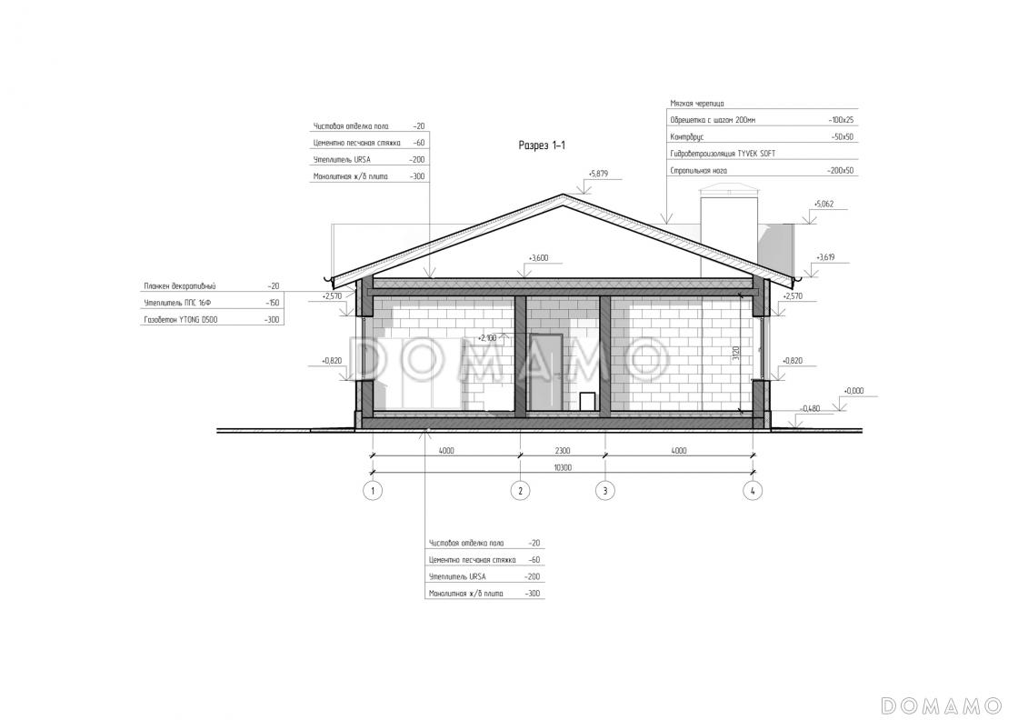 Проект одноэтажного дома с мастер-спальней, кабинетом, гаражом на 2 машины и застекленной террасой / 4