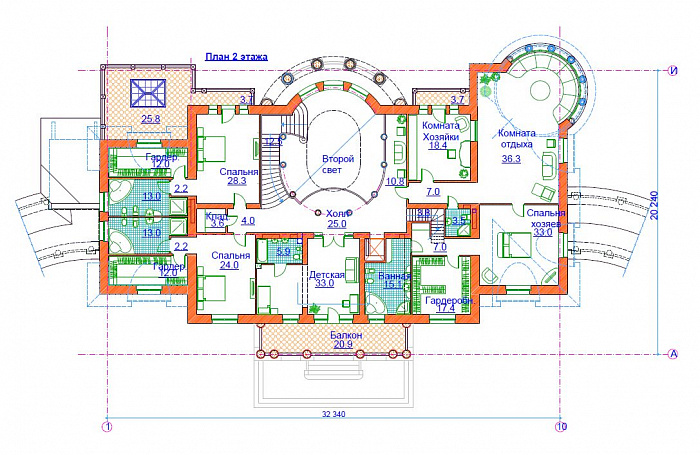 Проект большого дома более 1500 м. кв. / План 2 этажа