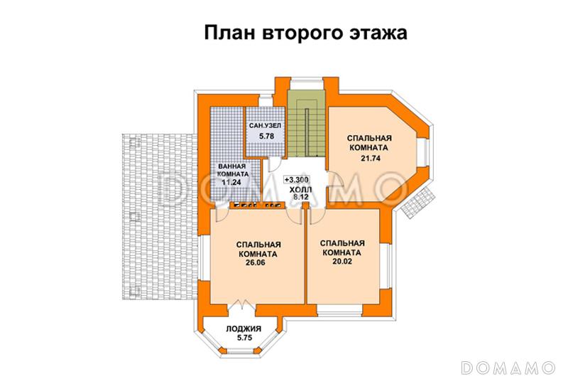 Проект кирпичного дома с многощипцовой крышей / План мансардного этажа