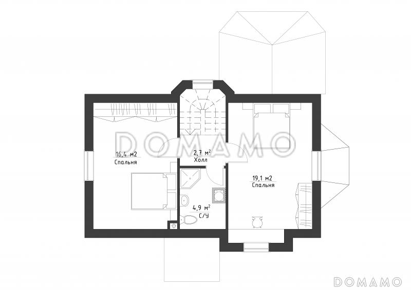 Проект уютного дома с мансардой и террасой / План мансардного этажа