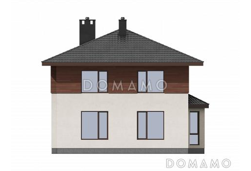 Проект двухэтажного газобетонного дома с эркером и крытой террасой на входе / Фасад 3