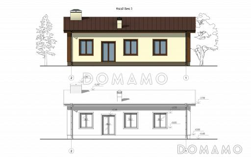 Проект дома с тремя спальнями, гостиной-кухней и постирочной / Фасад 3