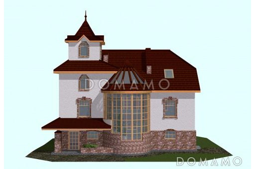 Проект трёхэтажного коттеджа с башенкой и пандусом / Фасад 1